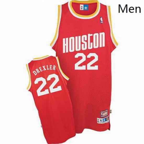 Mens Mitchell and Ness Houston Rockets 22 Clyde Drexler Authentic Red Throwback NBA Jersey